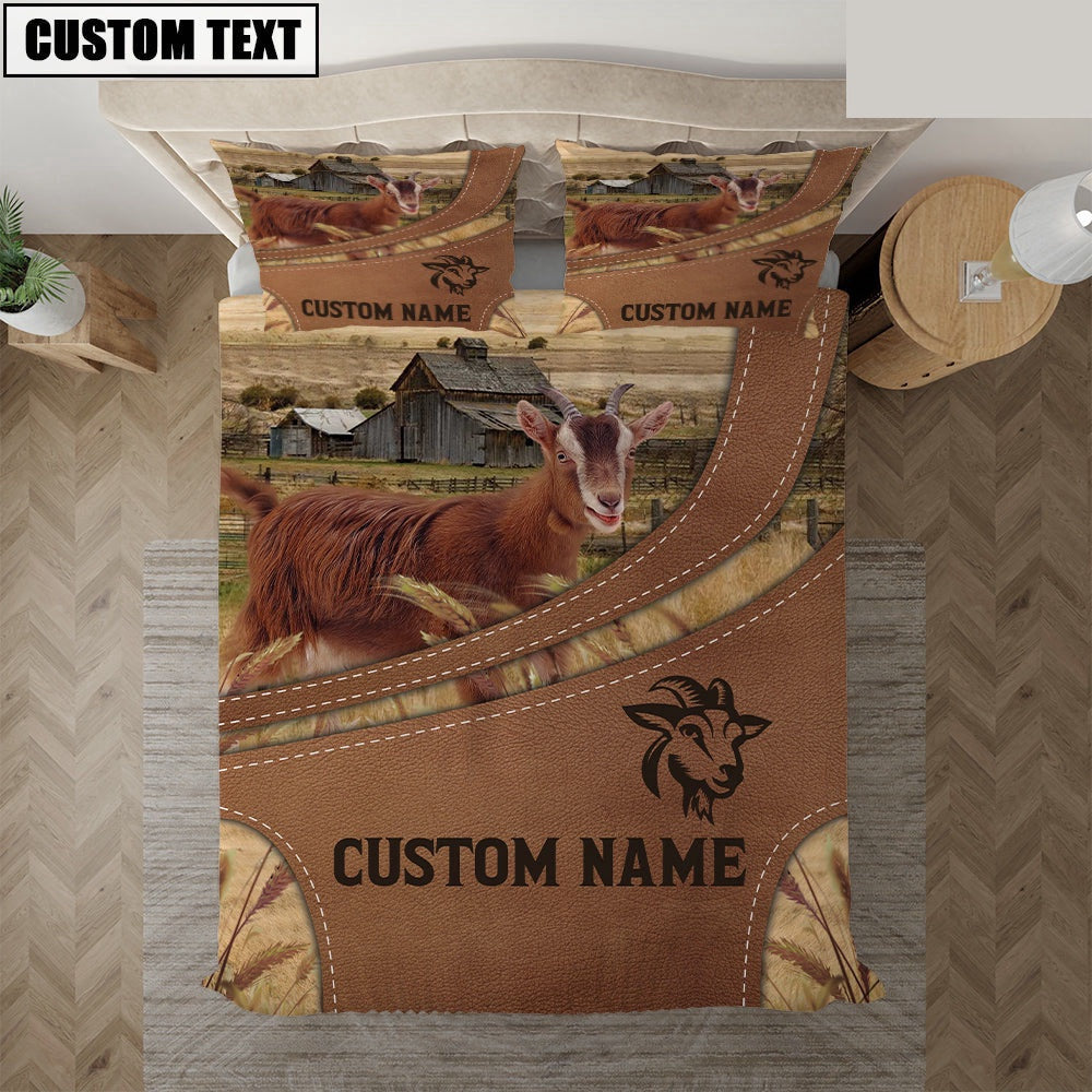 Custom Name Goat On Farm Bedding Set, Farm Bedding Set, Farmhouse Bedding Set