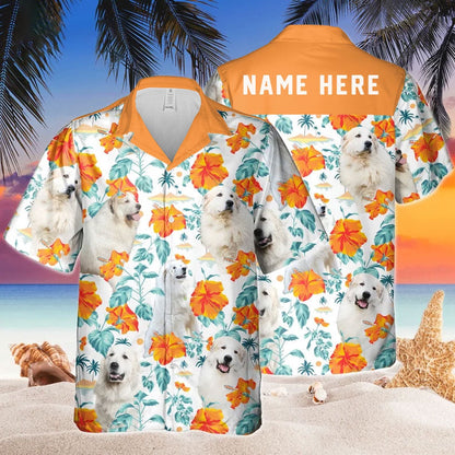Custom Name Great Pyrenees Dog Hibiscus Flowers All 3D Printed Hawaiian shirt, Farm Hawaiian Shirt, Farmer Hawaii