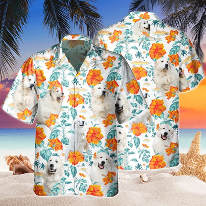 Custom Name Great Pyrenees Dog Hibiscus Flowers All 3D Printed Hawaiian shirt, Farm Hawaiian Shirt, Farmer Hawaii