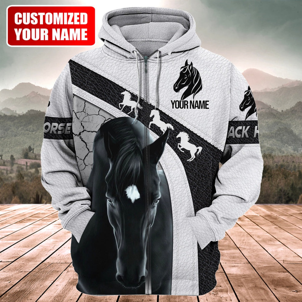 Custom Name Grey Horse 3D Printed Hoodie, Farmer Hoodie, Custom Farm Shirts, Farmer T Shirt