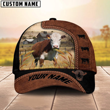 Custom Name Hereford Brown Black Leather Pattern Cap, Farmer Cap, Vintage Farmer Hat, Mens Farmer Hats, Cap For Farmers