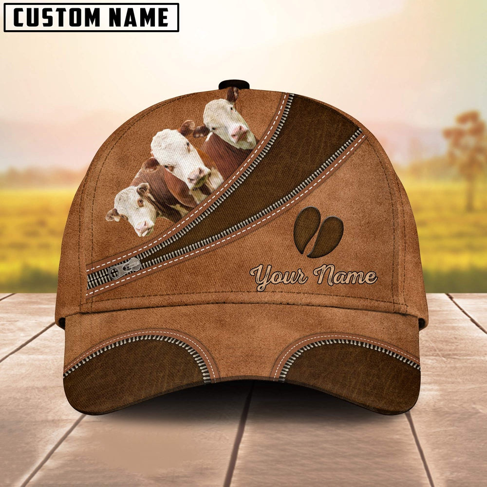 Custom Name Hereford Brown Happiness Cap, Farmer Cap, Vintage Farmer Hat, Mens Farmer Hats, Cap For Farmers