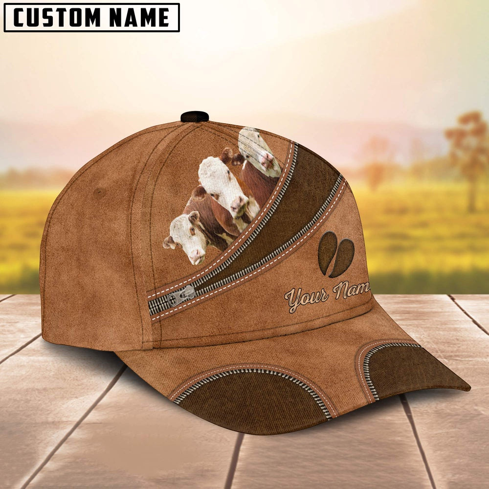Custom Name Hereford Brown Happiness Cap, Farmer Cap, Vintage Farmer Hat, Mens Farmer Hats, Cap For Farmers