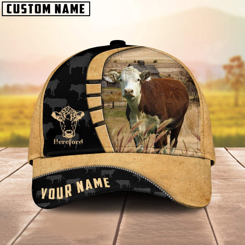 Custom Name Hereford Cattle 3D Cap, Farmer Cap, Vintage Farmer Hat, Mens Farmer Hats, Cap For Farmers