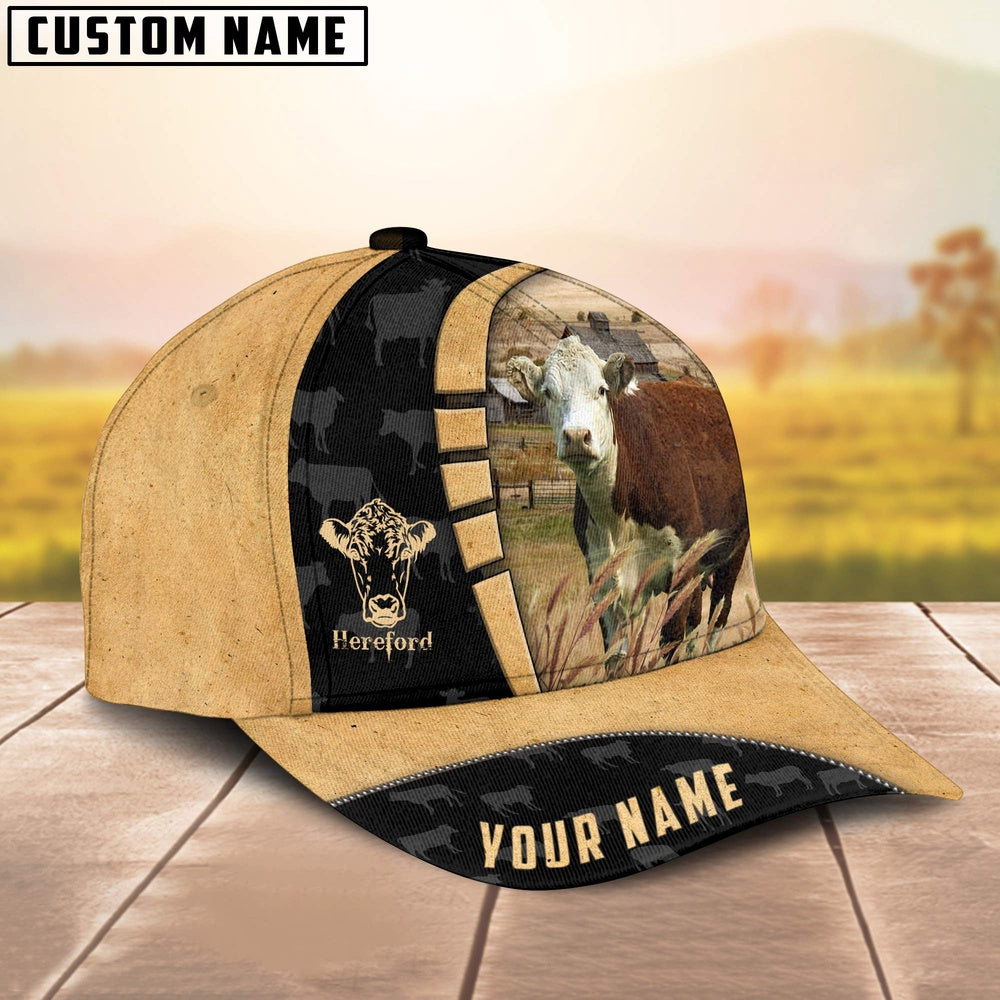 Custom Name Hereford Cattle 3D Cap, Farmer Cap, Vintage Farmer Hat, Mens Farmer Hats, Cap For Farmers