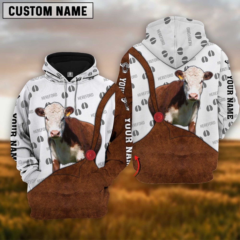 Custom Name Hereford Cattle 3D Printed Hoodie, Farmer Hoodie, Custom Farm Shirts, Farmer T Shirt