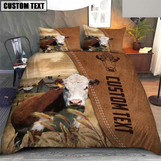 Custom Name Hereford Cattle Brown Bedding Set, Farm Bedding Set, Farmhouse Bedding Set