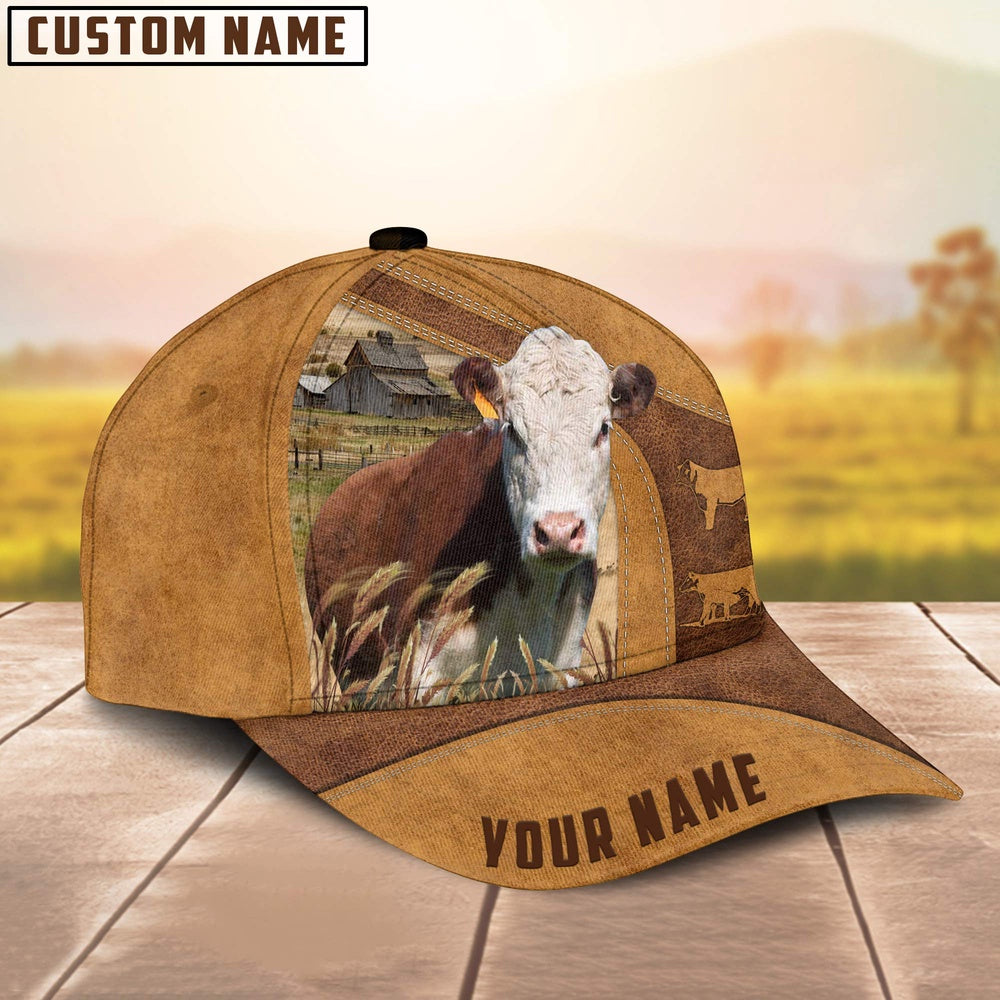 Custom Name Hereford Cattle Cap, Farmer Cap, Vintage Farmer Hat, Mens Farmer Hats, Cap For Farmers