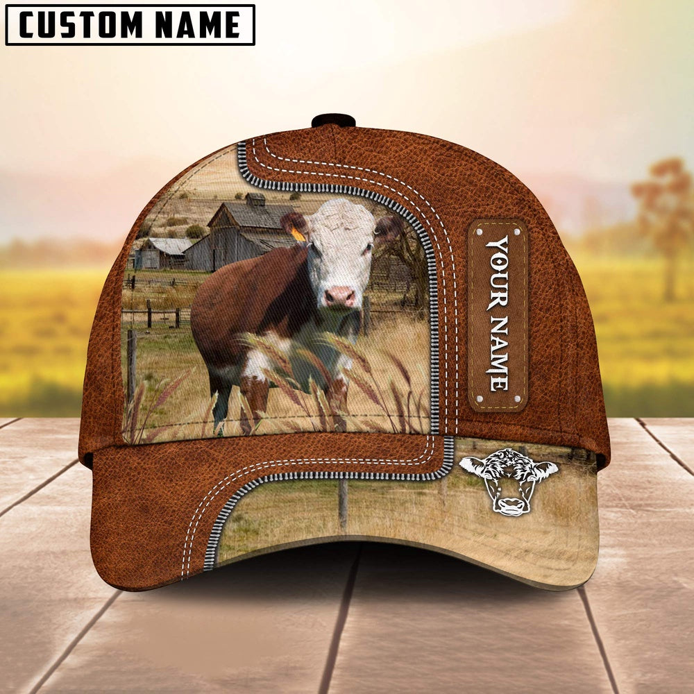 Custom Name Hereford Cattle Cap On The Meadow, Farmer Cap, Vintage Farmer Hat, Mens Farmer Hats, Cap For Farmers