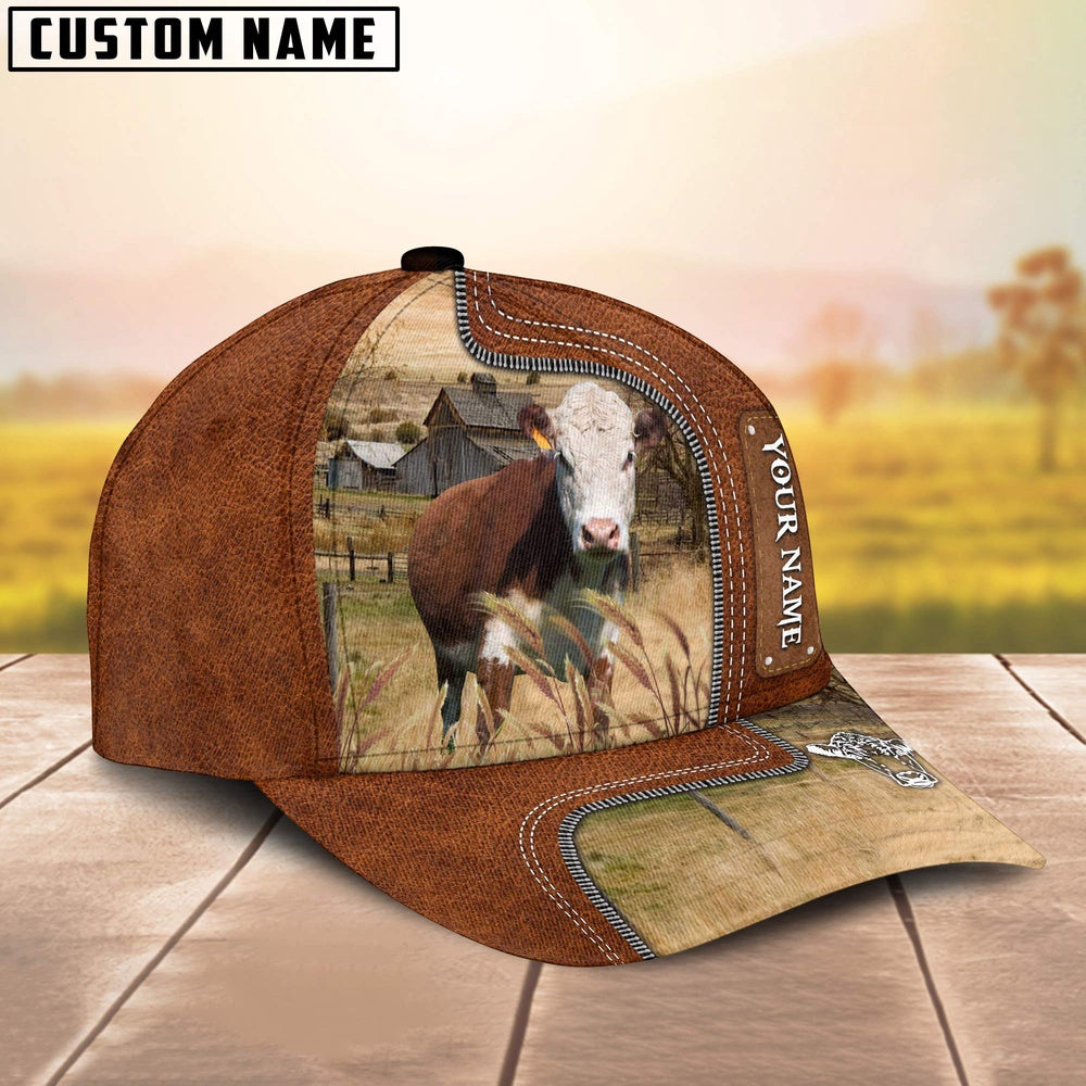Custom Name Hereford Cattle Cap On The Meadow, Farmer Cap, Vintage Farmer Hat, Mens Farmer Hats, Cap For Farmers