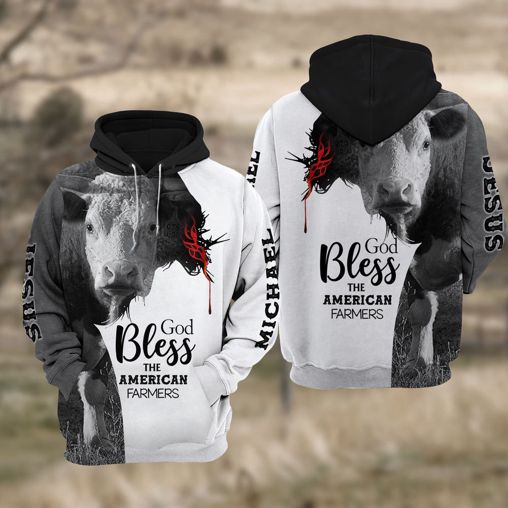 Custom Name Hereford Cattle Jesus Hoodie, Farmer Hoodie, Custom Farm Shirts, Farmer T Shirt