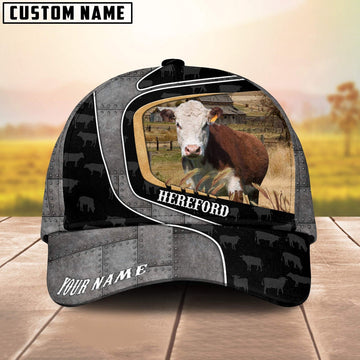 Custom Name Hereford Cattle Metal Pattern Cap, Farmer Cap, Vintage Farmer Hat, Mens Farmer Hats, Cap For Farmers