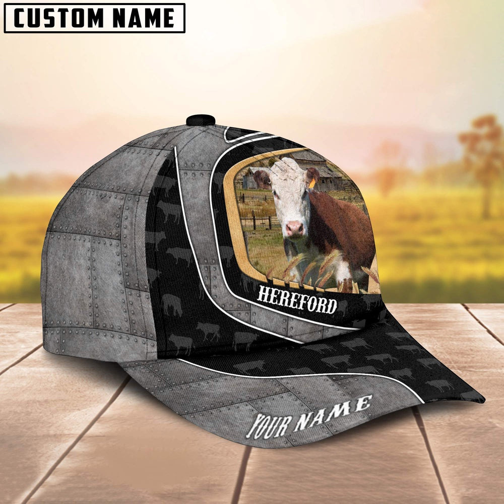 Custom Name Hereford Cattle Metal Pattern Cap, Farmer Cap, Vintage Farmer Hat, Mens Farmer Hats, Cap For Farmers