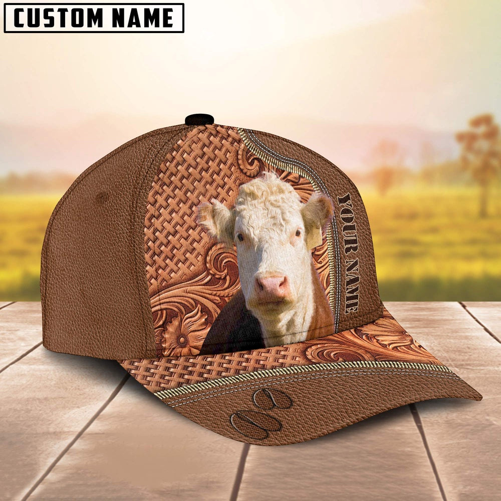 Custom Name Hereford Leather Carving Patterns Cap, Farmer Cap, Vintage Farmer Hat, Mens Farmer Hats, Cap For Farmers