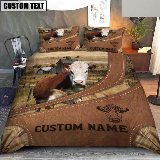 Custom Name Hereford On Farm Bedding Set, Farm Bedding Set, Farmhouse Bedding Set