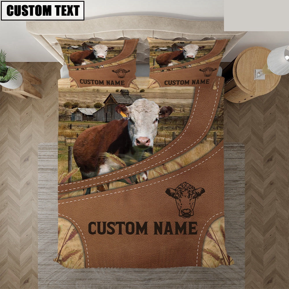 Custom Name Hereford On Farm Bedding Set, Farm Bedding Set, Farmhouse Bedding Set