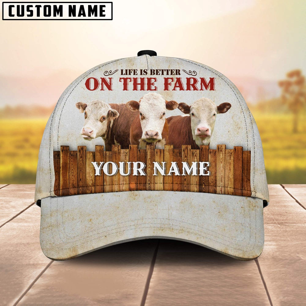 Custom Name Hereford On The Farm Cattle Cap, Farmer Cap, Vintage Farmer Hat, Mens Farmer Hats, Cap For Farmers