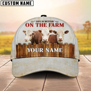 Custom Name Hereford On The Farm Cattle Cap, Farmer Cap, Vintage Farmer Hat, Mens Farmer Hats, Cap For Farmers