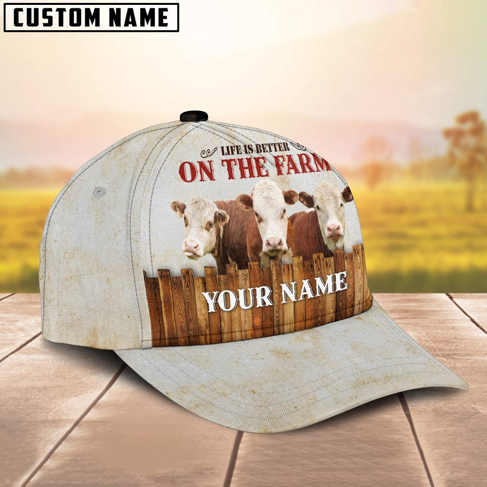 Custom Name Hereford On The Farm Cattle Cap, Farmer Cap, Vintage Farmer Hat, Mens Farmer Hats, Cap For Farmers