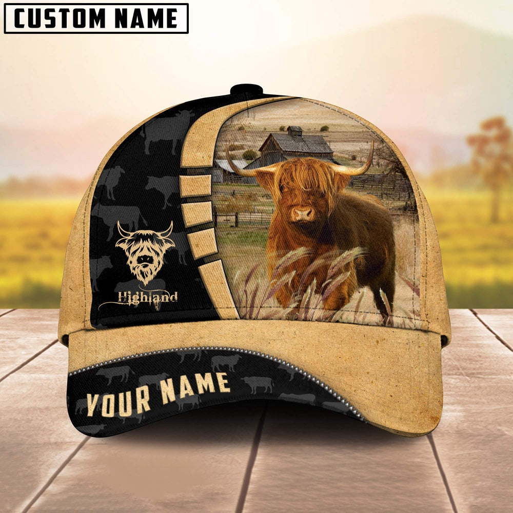 Custom Name Highland Cattle 3D Cap, Farmer Cap, Vintage Farmer Hat, Mens Farmer Hats, Cap For Farmers