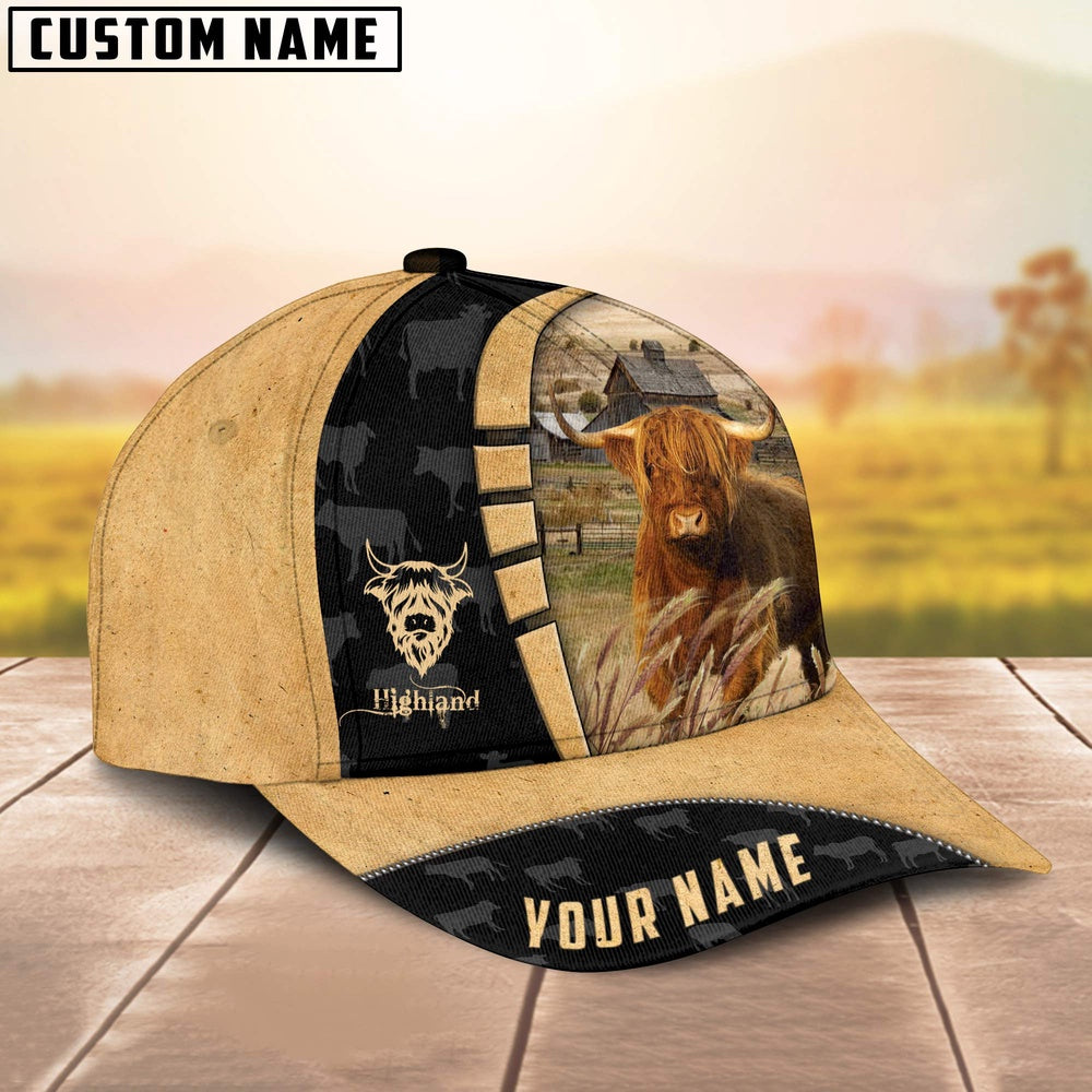 Custom Name Highland Cattle 3D Cap, Farmer Cap, Vintage Farmer Hat, Mens Farmer Hats, Cap For Farmers