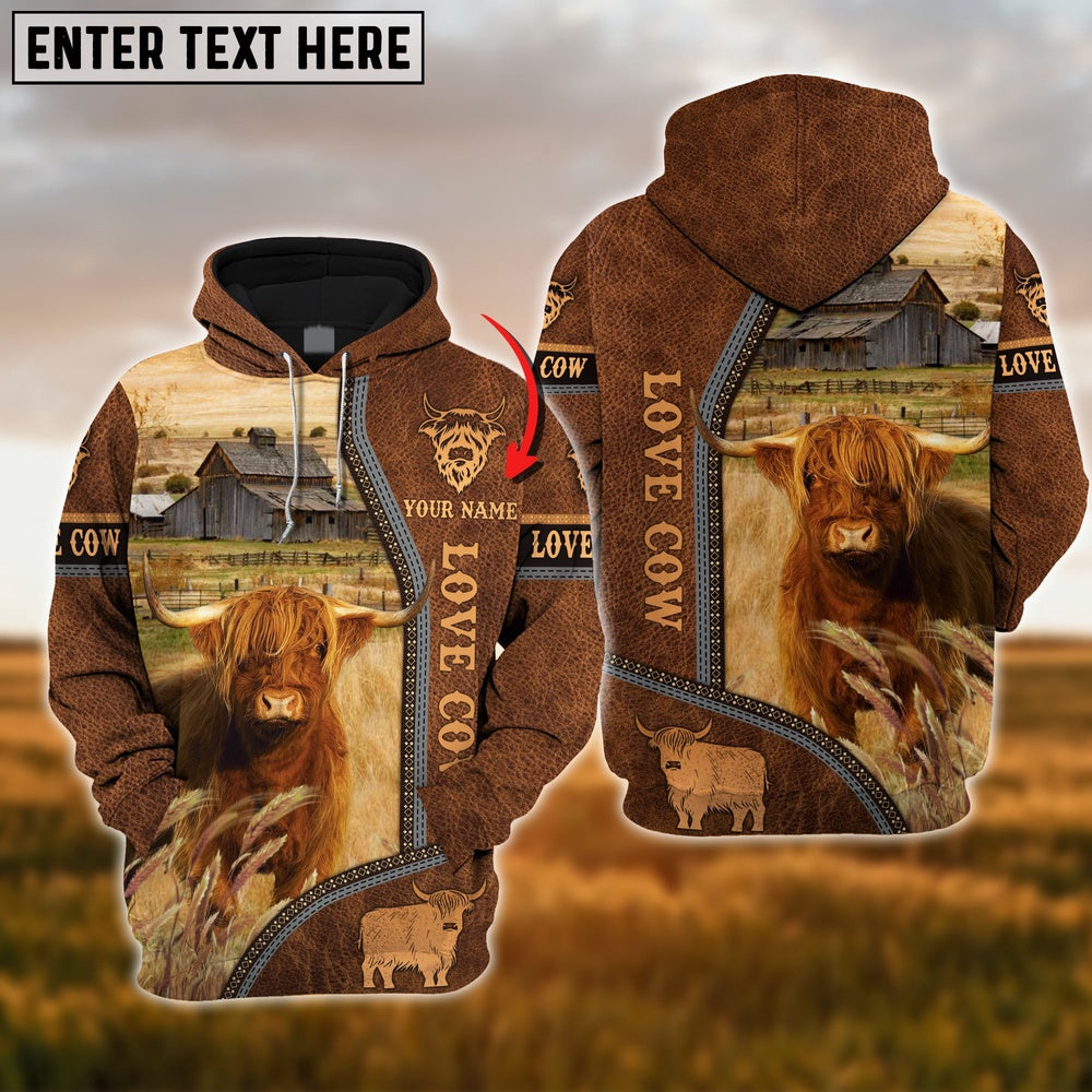 Custom Name Highland Cattle 3D Printed Hoodie, Farmer Hoodie, Custom Farm Shirts, Farmer T Shirt