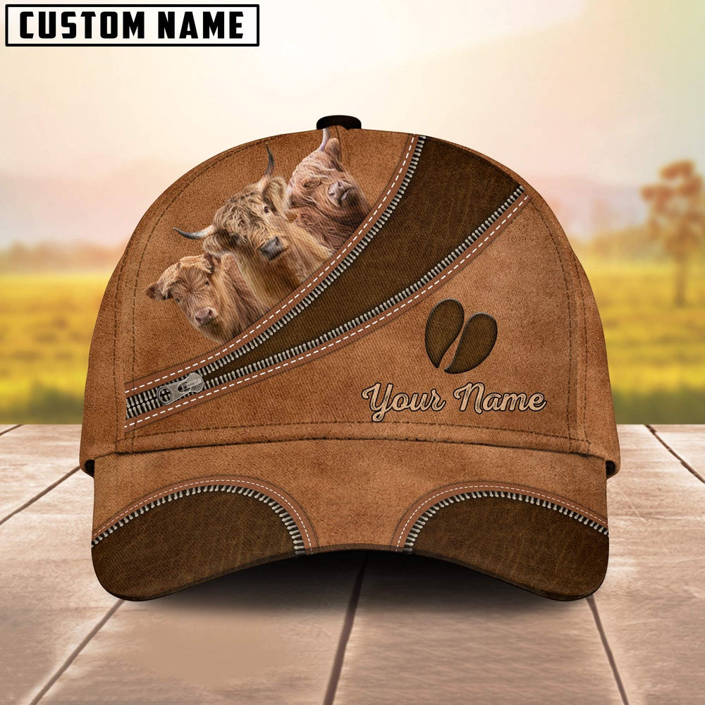 Custom Name Highland Cattle Brown Happiness Cap, Farmer Cap, Vintage Farmer Hat, Mens Farmer Hats, Cap For Farmers