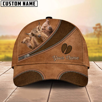 Custom Name Highland Cattle Brown Happiness Cap, Farmer Cap, Vintage Farmer Hat, Mens Farmer Hats, Cap For Farmers