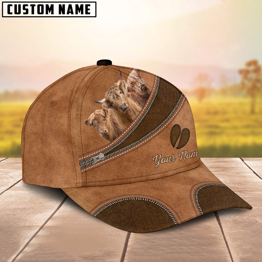 Custom Name Highland Cattle Brown Happiness Cap, Farmer Cap, Vintage Farmer Hat, Mens Farmer Hats, Cap For Farmers