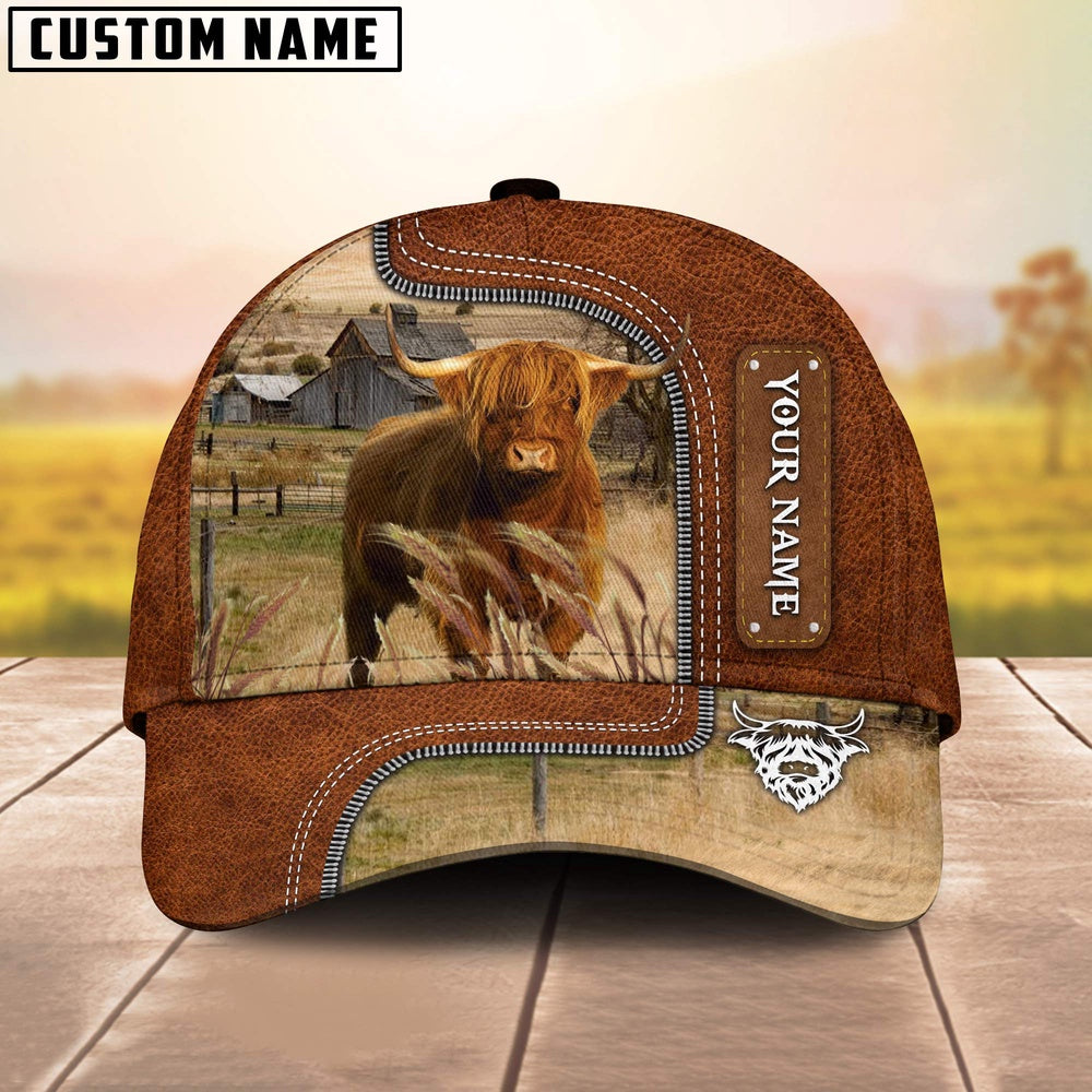 Custom Name Highland Cattle Cap On The Meadow, Farmer Cap, Vintage Farmer Hat, Mens Farmer Hats, Cap For Farmers