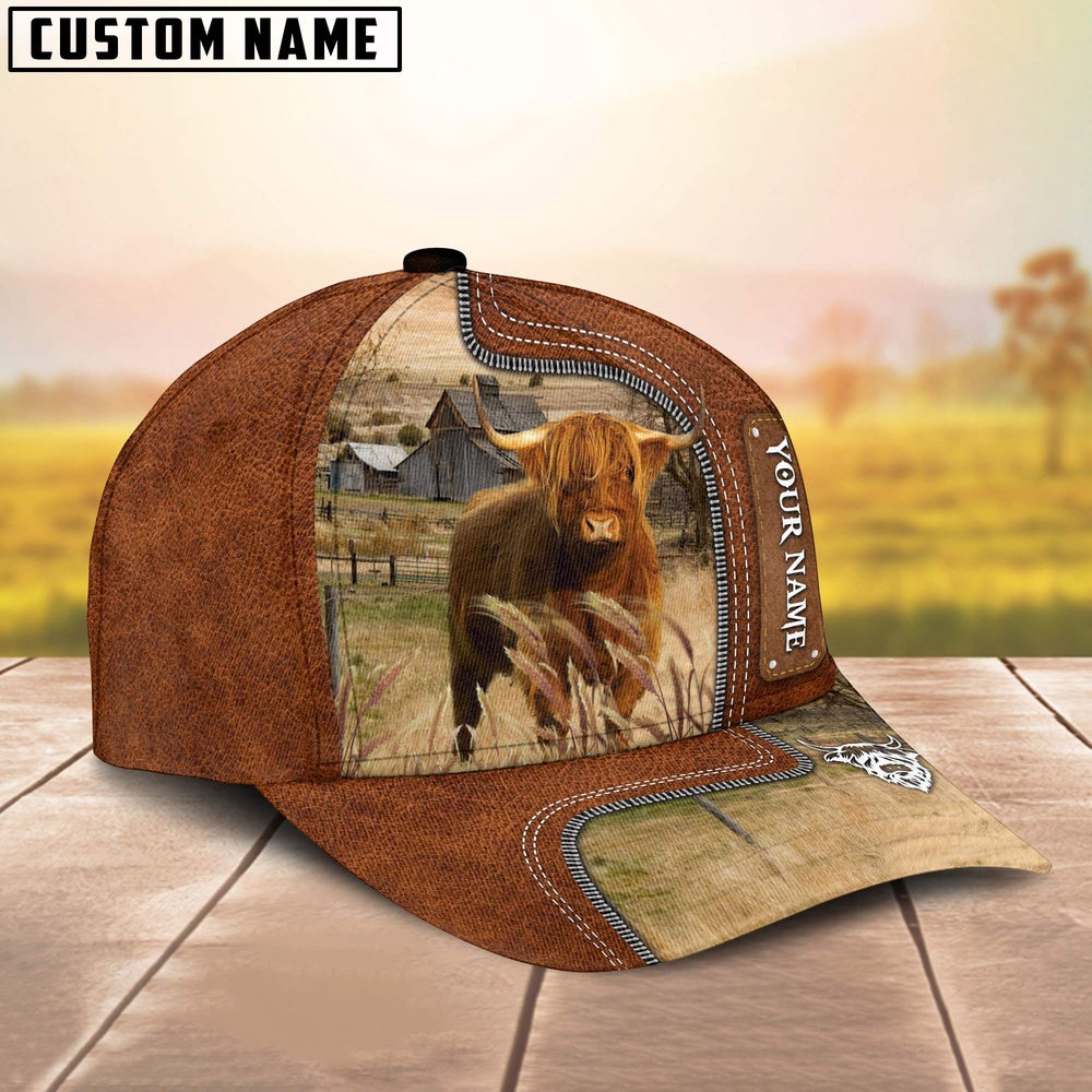 Custom Name Highland Cattle Cap On The Meadow, Farmer Cap, Vintage Farmer Hat, Mens Farmer Hats, Cap For Farmers