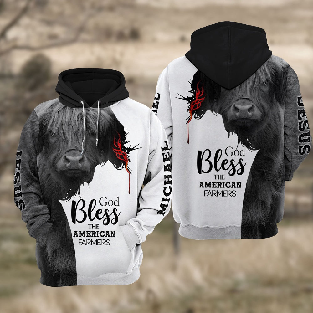 Custom Name Highland Cattle Jesus Hoodie, Farmer Hoodie, Custom Farm Shirts, Farmer T Shirt