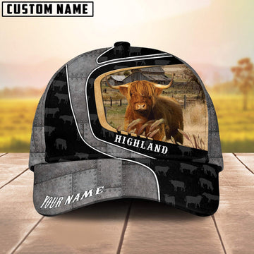 Custom Name Highland Cattle Metal Pattern Cap, Farmer Cap, Vintage Farmer Hat, Mens Farmer Hats, Cap For Farmers