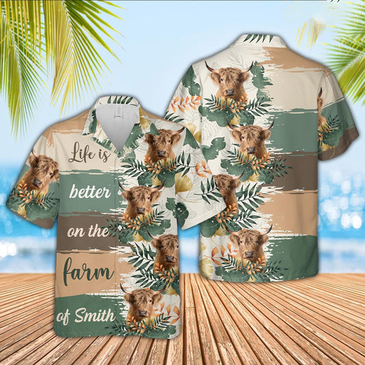 Custom Name Highland Life Is Better On The Farm Hawaiian Shirt, Farm Hawaiian Shirt, Farmer Hawaii