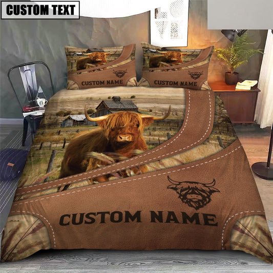 Custom Name Highland On Farm Bedding Set, Farm Bedding Set, Farmhouse Bedding Set