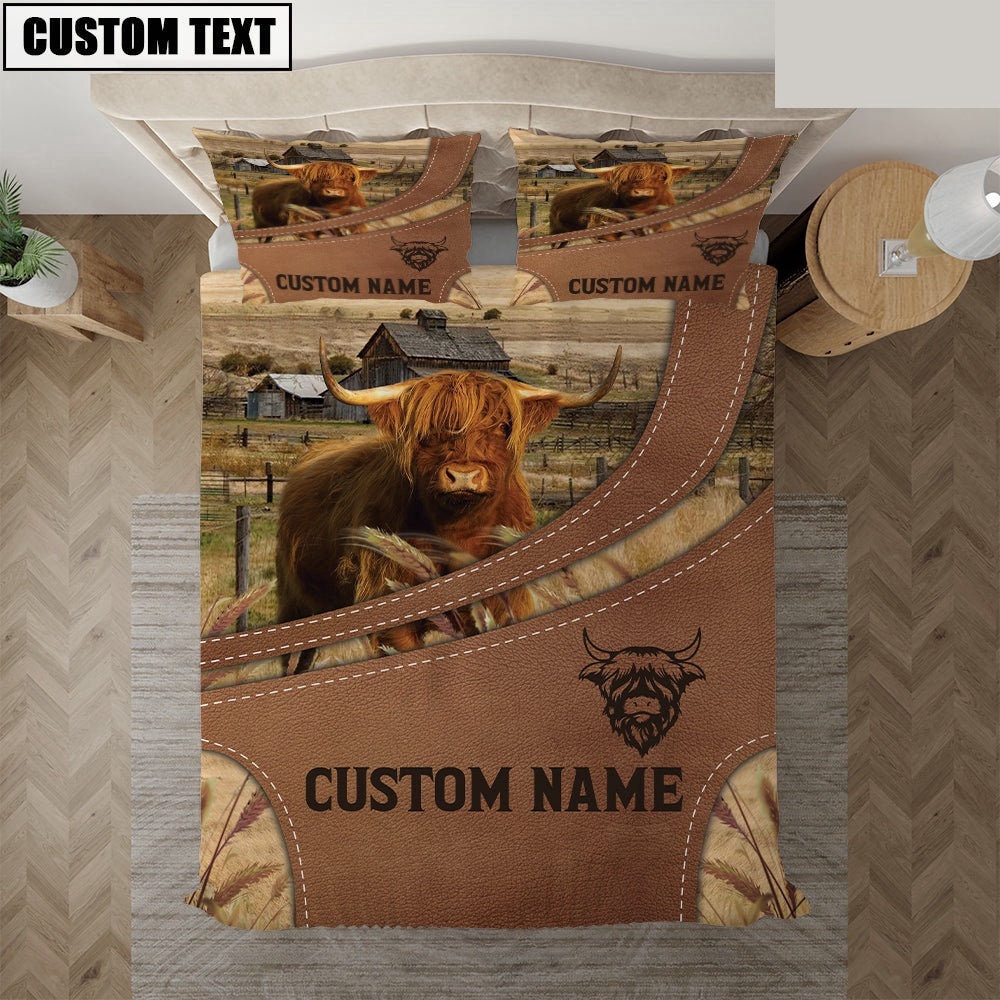 Custom Name Highland On Farm Bedding Set, Farm Bedding Set, Farmhouse Bedding Set