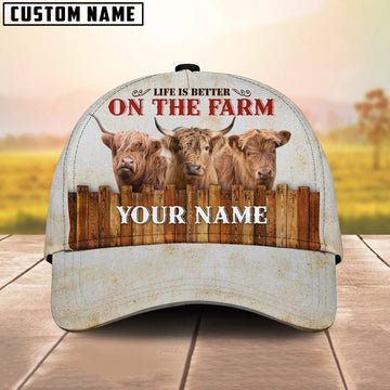 Custom Name Highland On The Farm Cattle Cap, Farmer Cap, Vintage Farmer Hat, Mens Farmer Hats, Cap For Farmers