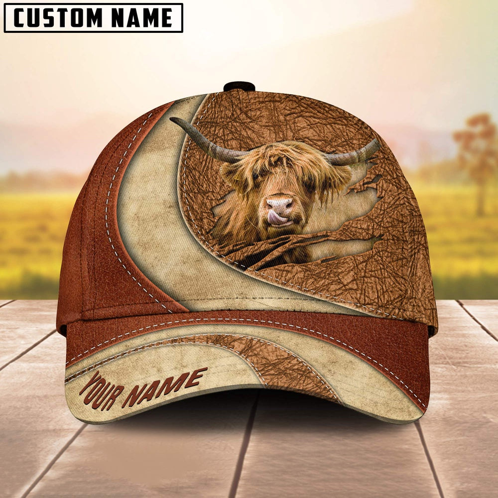 Custom Name Highland Torn Leather Pattern Classic Cap, Farmer Cap, Vintage Farmer Hat, Mens Farmer Hats, Cap For Farmers