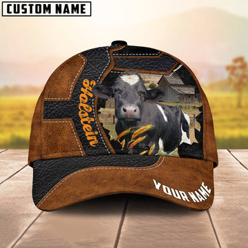 Custom Name Holstein Brown Leather Pattern 3D Cap, Farmer Cap, Vintage Farmer Hat, Mens Farmer Hats, Cap For Farmers