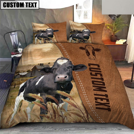 Custom Name Holstein Cattle Brown Bedding Set, Farm Bedding Set, Farmhouse Bedding Set