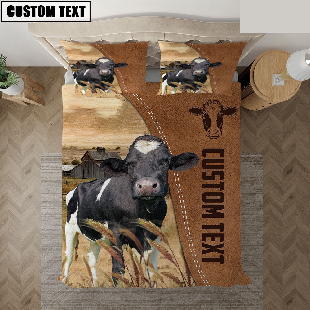 Custom Name Holstein Cattle Brown Bedding Set, Farm Bedding Set, Farmhouse Bedding Set