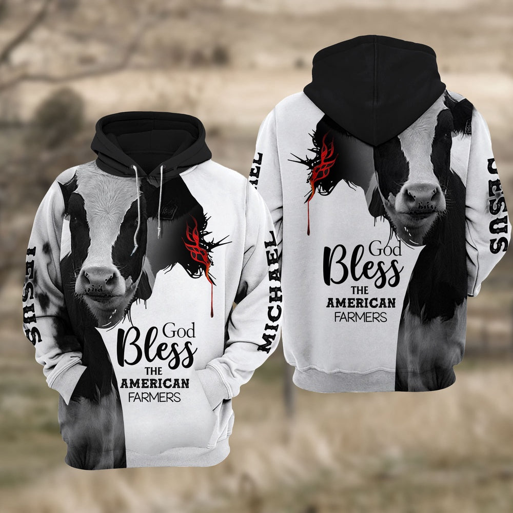 Custom Name Holstein Cattle Jesus Hoodie, Farmer Hoodie, Custom Farm Shirts, Farmer T Shirt