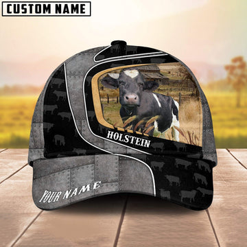 Custom Name Holstein Cattle Metal Pattern Cap, Farmer Cap, Vintage Farmer Hat, Mens Farmer Hats, Cap For Farmers