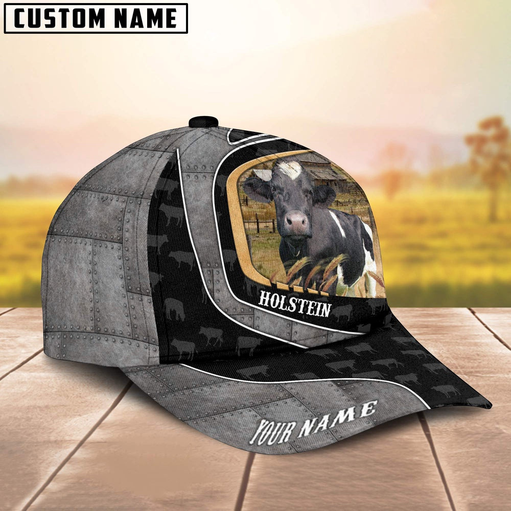 Custom Name Holstein Cattle Metal Pattern Cap, Farmer Cap, Vintage Farmer Hat, Mens Farmer Hats, Cap For Farmers