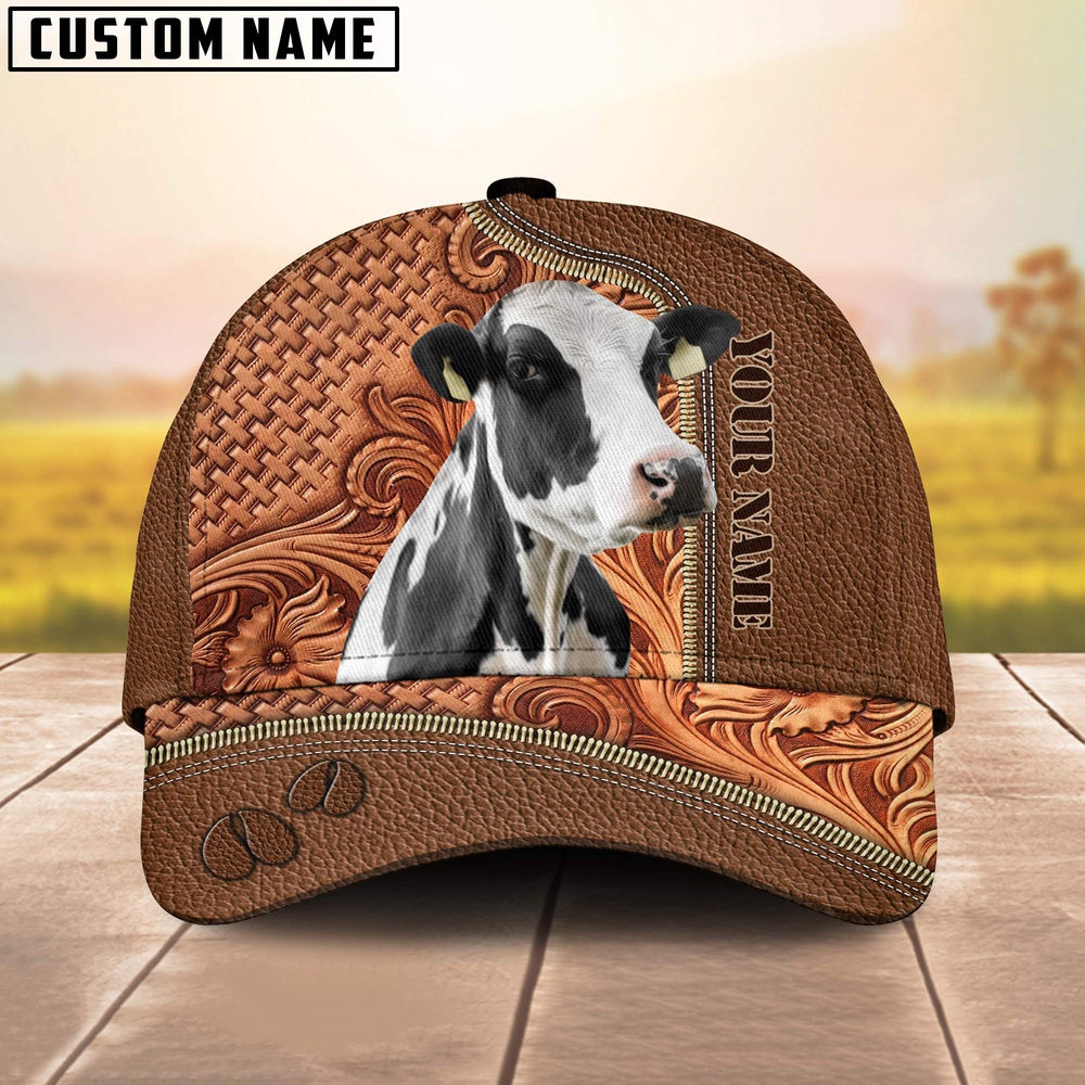 Custom Name Holstein Leather Carving Patterns Cap, Farmer Cap, Vintage Farmer Hat, Mens Farmer Hats, Cap For Farmers