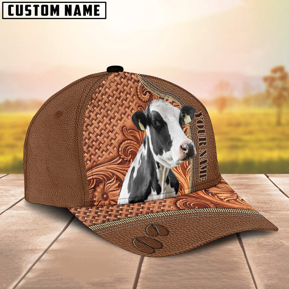 Custom Name Holstein Leather Carving Patterns Cap, Farmer Cap, Vintage Farmer Hat, Mens Farmer Hats, Cap For Farmers