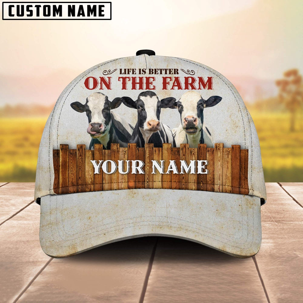 Custom Name Holstein On The Farm Cattle Cap, Farmer Cap, Vintage Farmer Hat, Mens Farmer Hats, Cap For Farmers