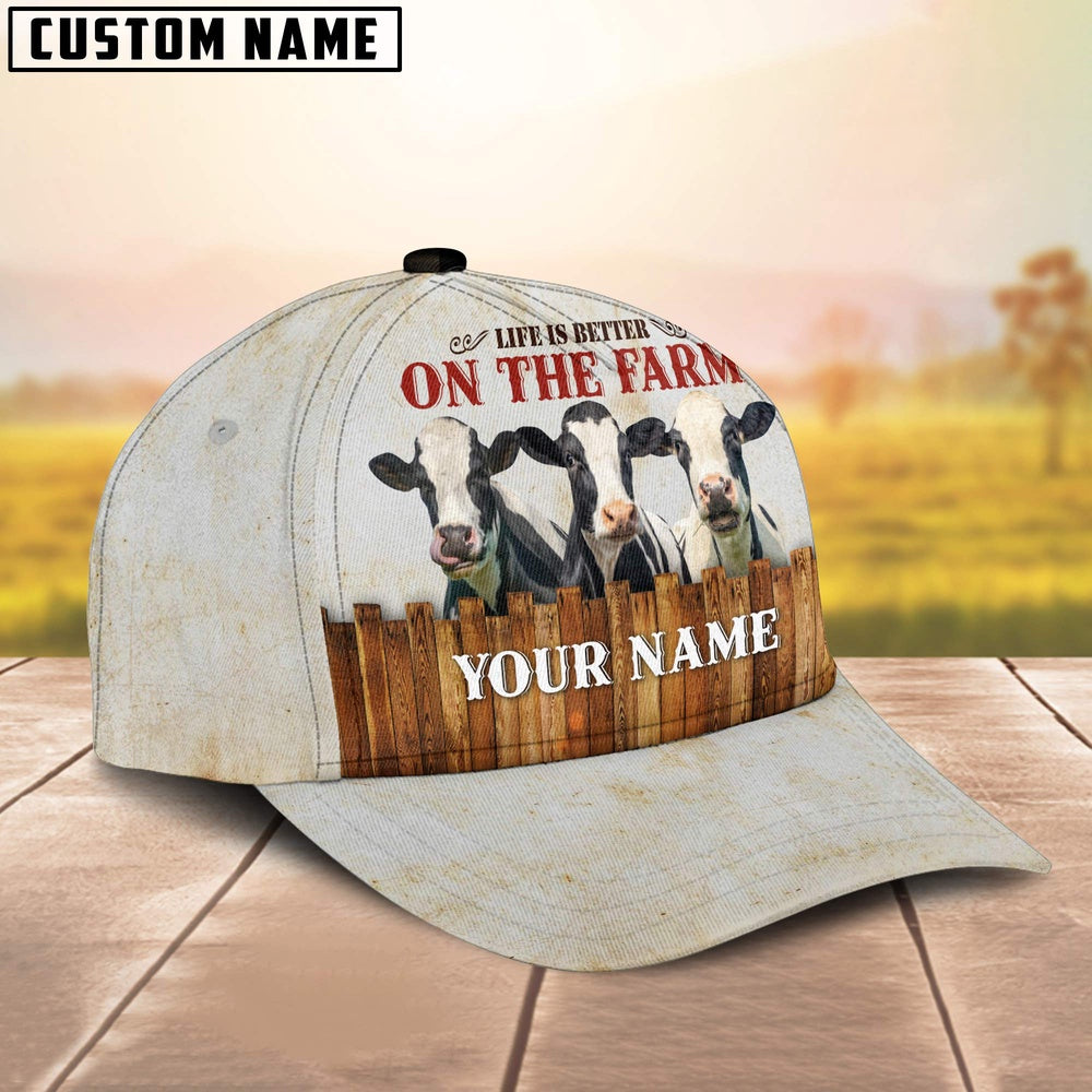 Custom Name Holstein On The Farm Cattle Cap, Farmer Cap, Vintage Farmer Hat, Mens Farmer Hats, Cap For Farmers