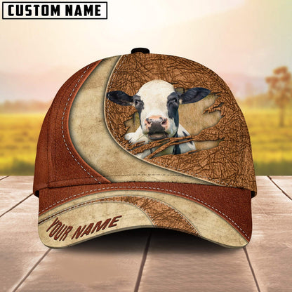 Custom Name Holstein Torn Leather Pattern Classic Cap, Farmer Cap, Vintage Farmer Hat, Mens Farmer Hats, Cap For Farmers