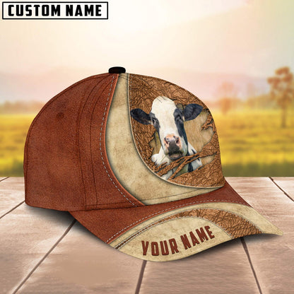 Custom Name Holstein Torn Leather Pattern Classic Cap, Farmer Cap, Vintage Farmer Hat, Mens Farmer Hats, Cap For Farmers